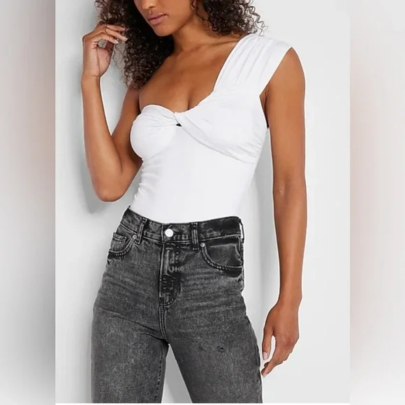 Body Contour Compression Silky One Shoulder Twist Thong Bodysuit - Picture 2 of 7